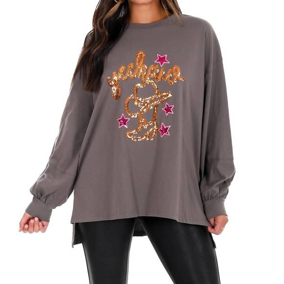 FANTASTIC FAWN Tops - NEW FANTASTIC FAWN yeehaw star sequin sweatshirt in charcoal